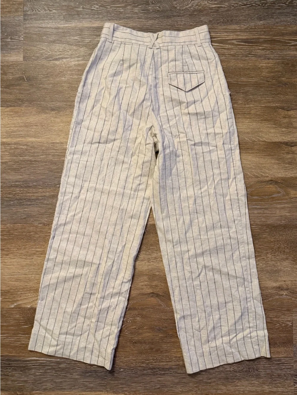 Banana Republic Linen Blend Wide Leg Pinstripe Pants Size 2 Cream High Rise